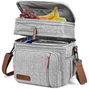 Lunch Bag for Women Men Double Deck Lunch Box - Leakproof Insulated Soft Large